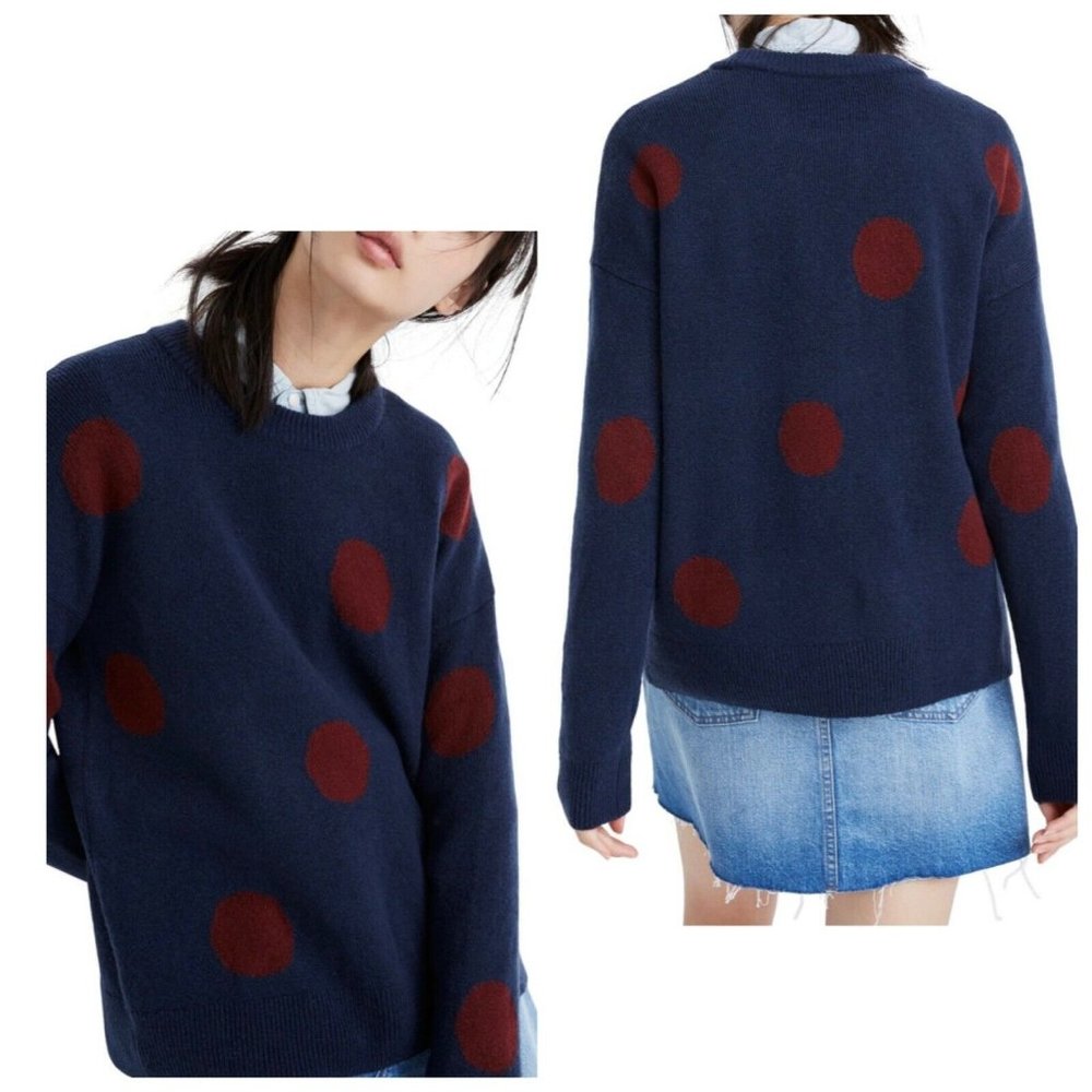 Madewell Jenna Dot Navy Polka Dot Crewneck Sweater